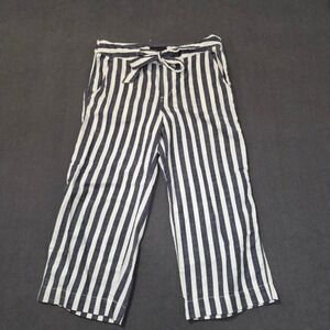 Sanctuary Striped Wide Leg Pants Womens 28 Blue White Tie Waist Cropped Cotton